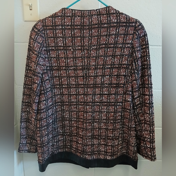 EXPRESS Metallic Plaid Tweed Jacket Blazer - Faux Leather Trim - Black &… - Picture 9 of 10